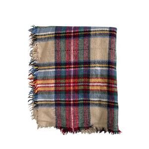 Cream Red Yellow Colorful Plaid Blanket Scarf One Size